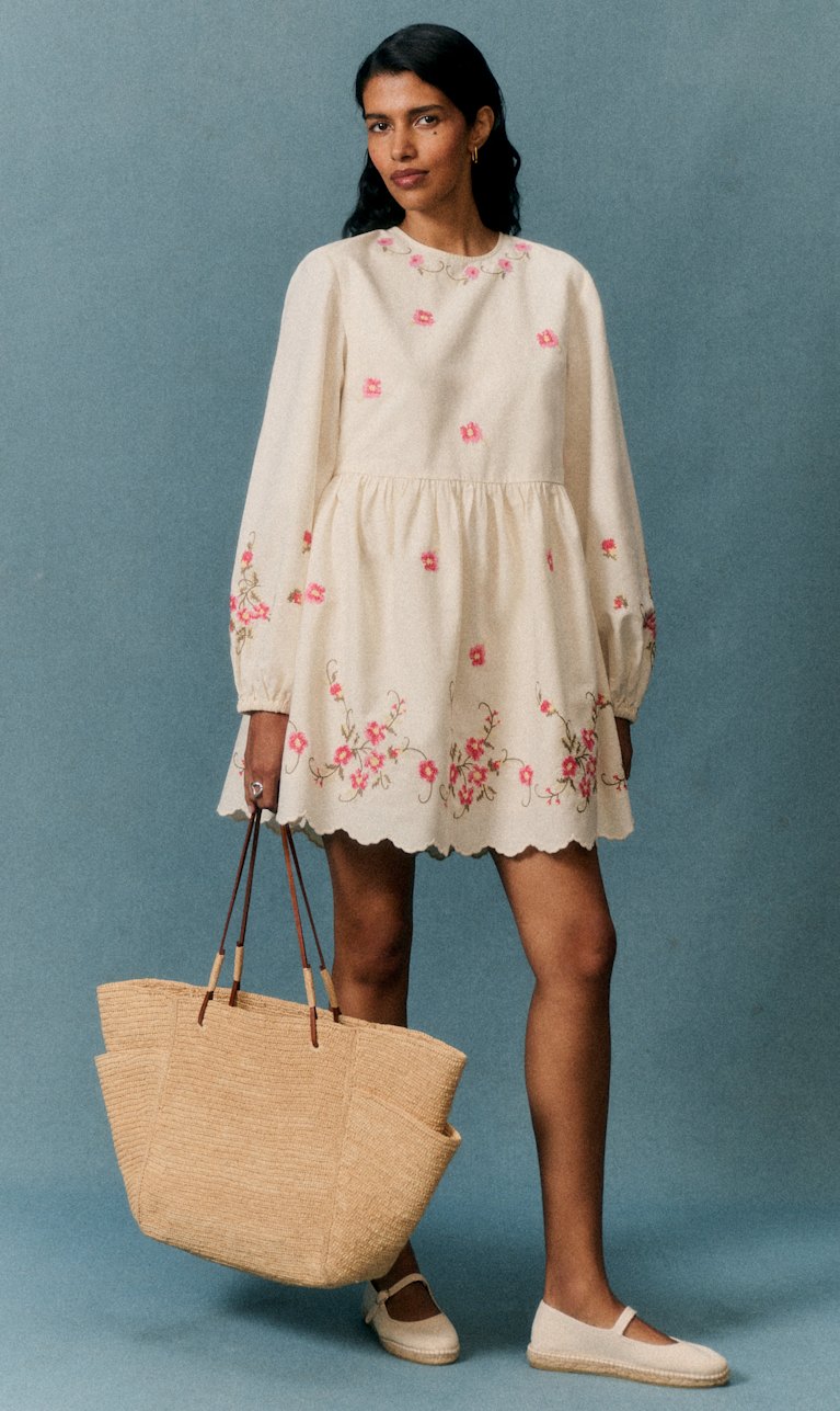 ANALITAドレス SÉZANE X ANDION Analita Dress - Sézane x Andion - White with Blue Floral