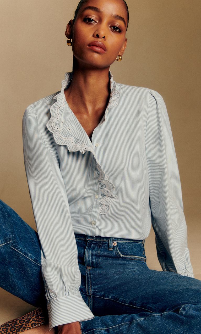 SEZANE セザンヌシルク混 ブラウス 花柄 シャツ ネイビー 薄手 シャツ, トップス, オンラインストア | Sézane