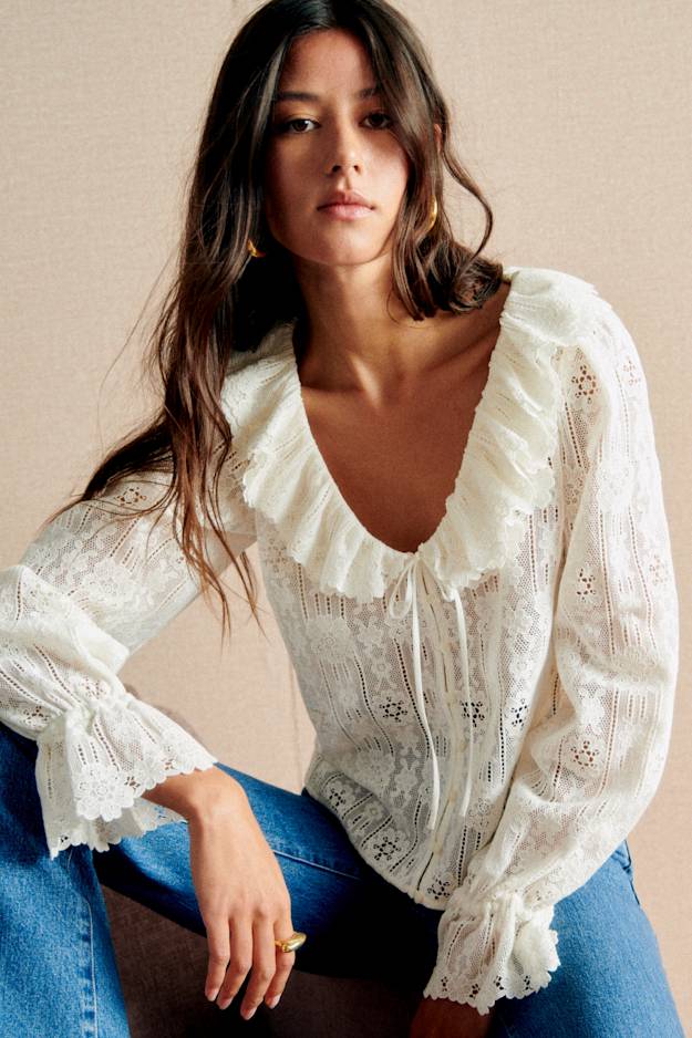 SEZANEレーストップス34 XS〜S Sezane Lace Top by Sezane - Pickle