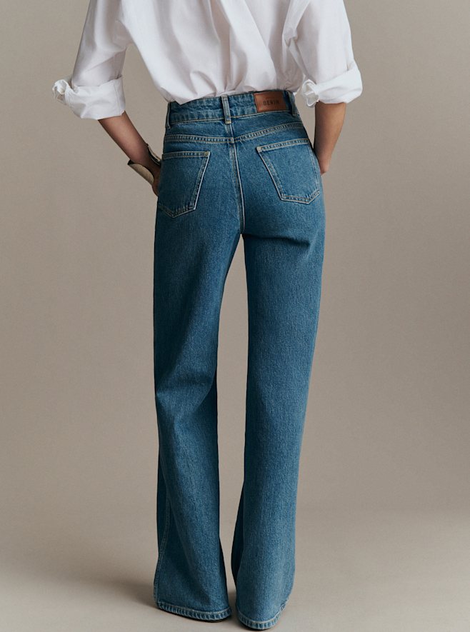 専用 Sézane ハイライズ ベルテッド デニムパンツ ヴィンテージ加工 デニム：ハイウェスト、ローライズ、スリムフィットジーンズ
