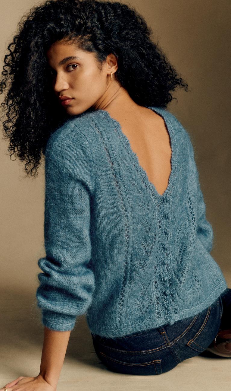 SEZANE Parisレース編みオフショルダー長袖カーディガンS 青 SEZANE Parisレース編みオフショルダー長袖カーディガンS 青 sophia