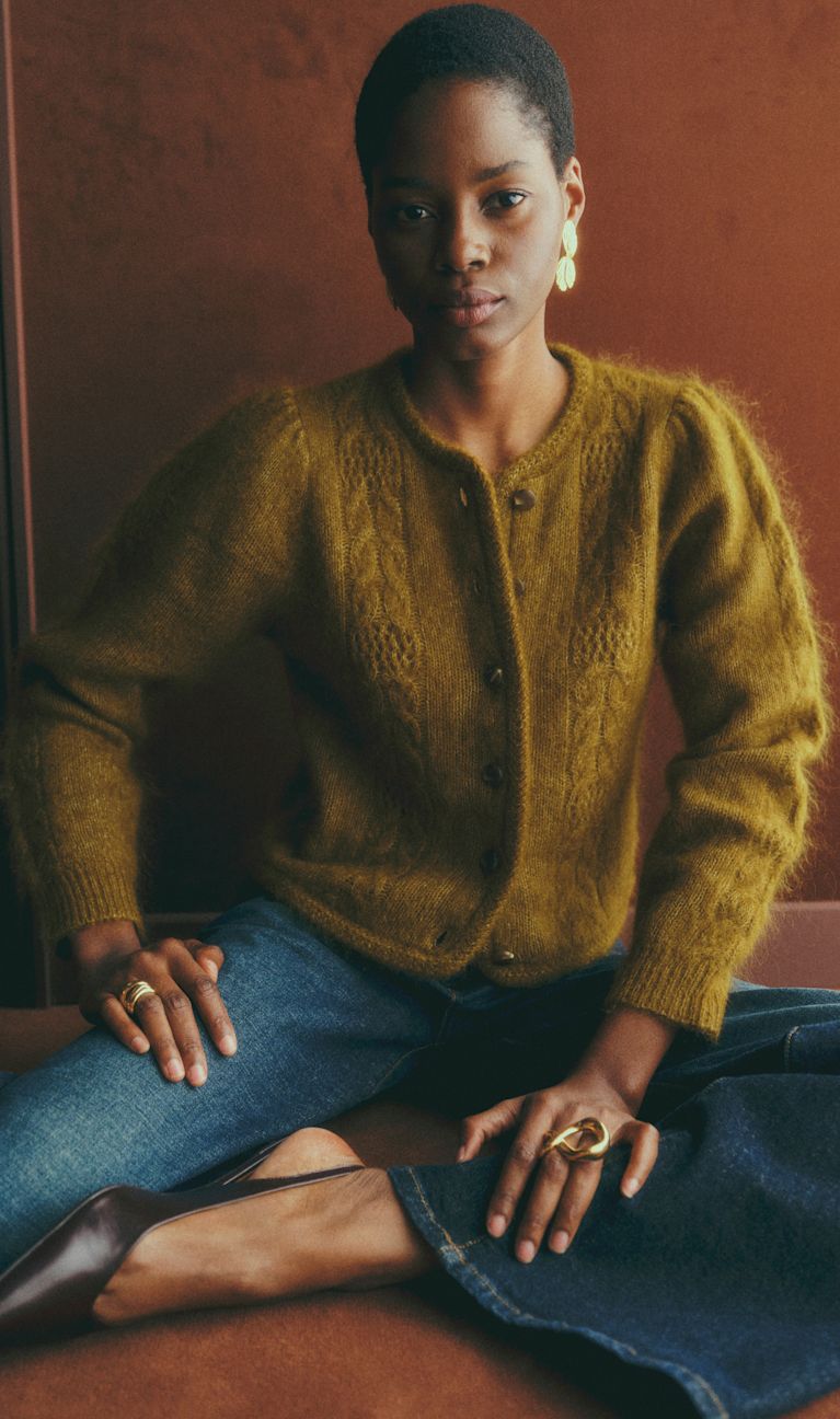 SEZANE ワンピース　ブラウス風　ストライプ Izan Dress - Sézane x Holiday - Ecru-camel stripes - Cotton - Sézane