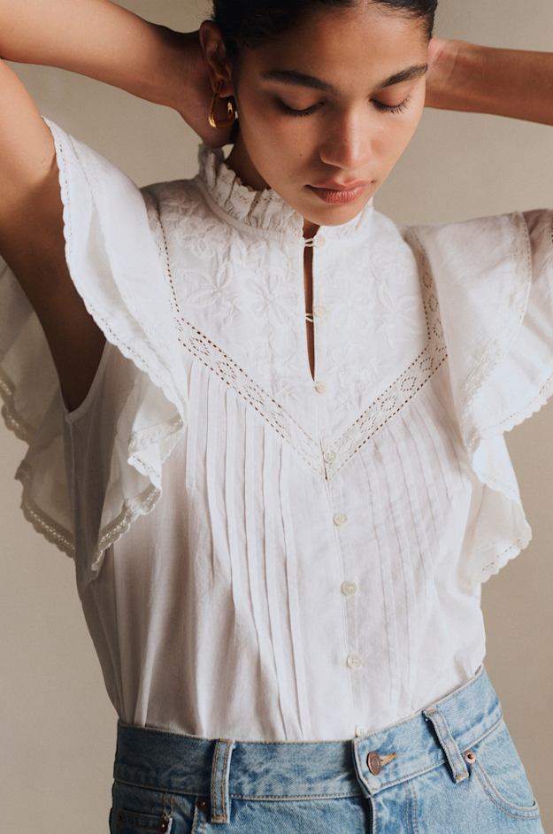 SEZANEレーストップス34 XS〜S Brandy Blouse - Black Lace Flowers - Organic cotton - textile made