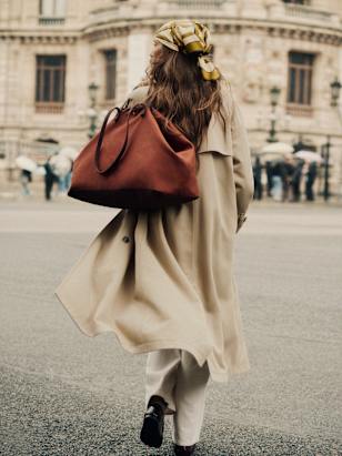Large Floral Embroidered Totebag - Camel - Cotton - Sézane