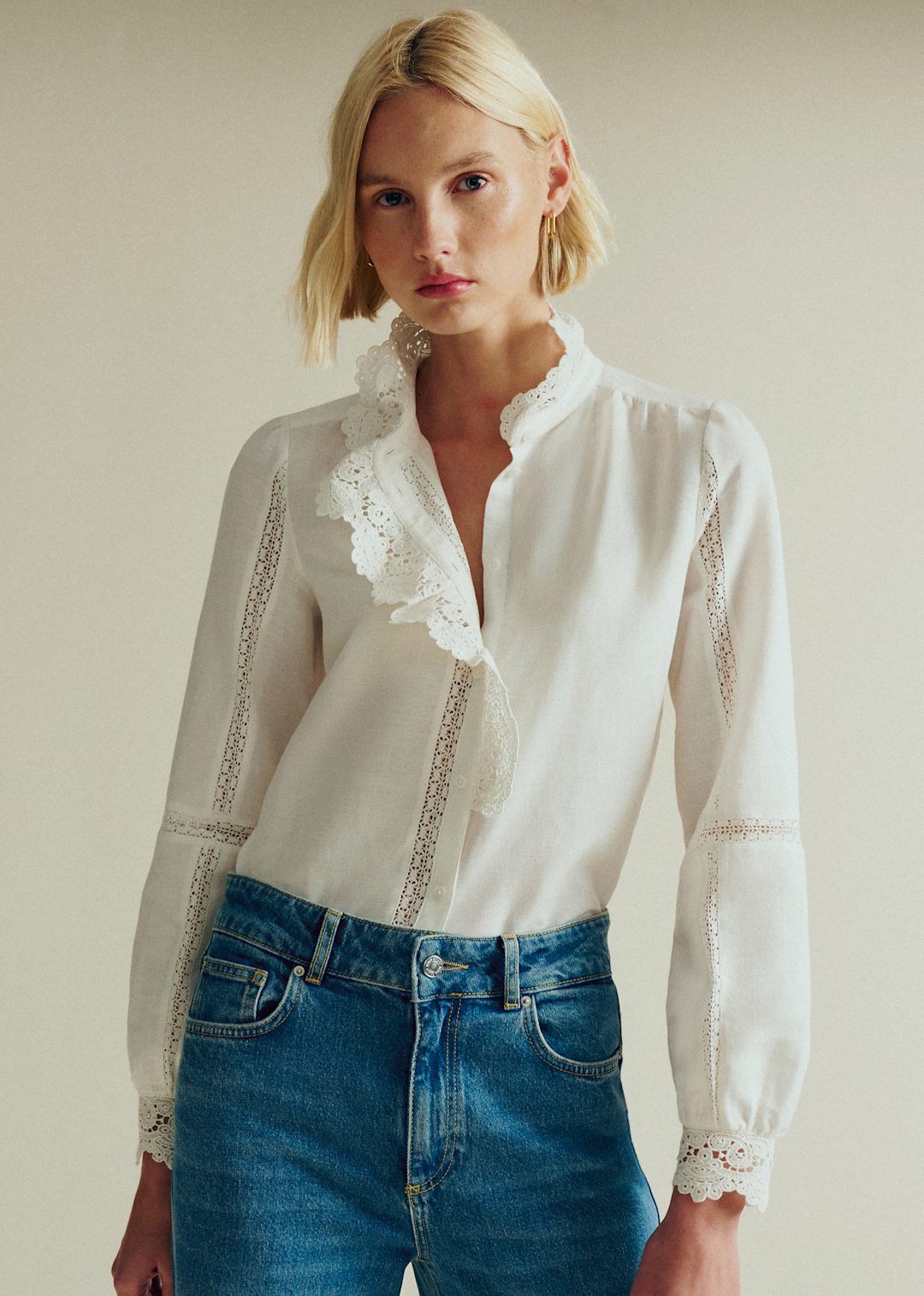 Sézane Chlo shirt in ecru crochet