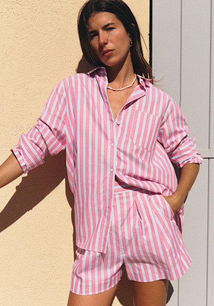 Edess Short - Blue with Ecru Stripes - Organic Cotton - Sézane