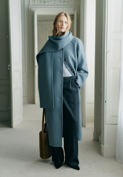 Gabriello Coat - Chambray blue - Wool - Sézane