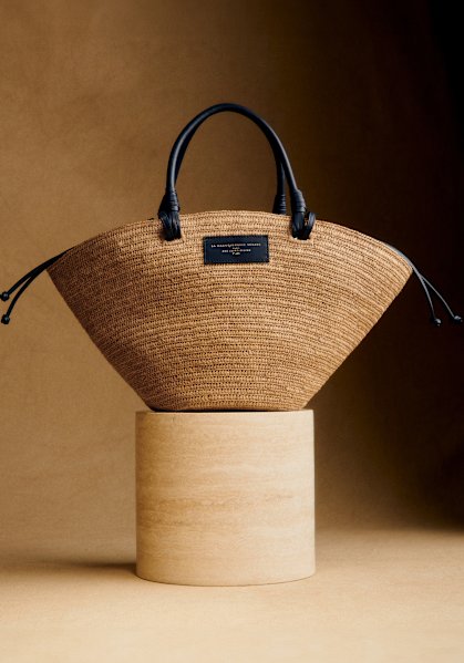 【SEZANE】MAXI JUSTINE BASKET Raffia Navy Stripes Justine Maxi Basket Bag - Raphia Stripes Multico - Raffia