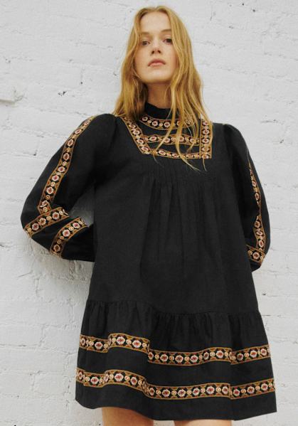 Bakta スカート - Sézane x SEA NY - プレーンブラックの刺しゅう