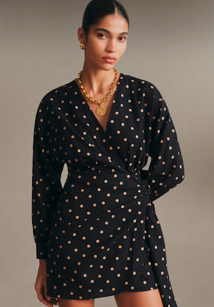 Leonella Dress - Cream Polka Dots on Black - Organic cotton - organic textile