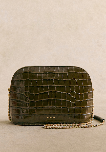 Victor Bag Black crocodile print Vegetable tanned crocodile embossed smooth bovine leather Sezane