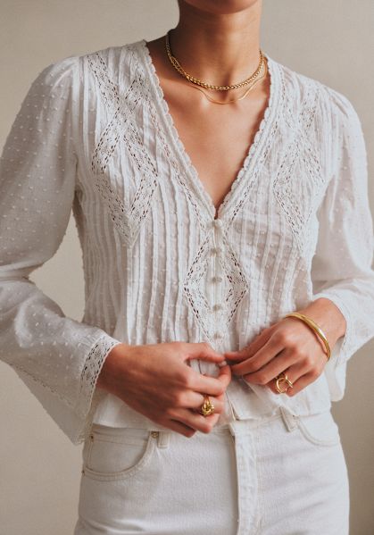 w*n様 ORLA シャツ - SÉZANE × Sea New York Orla Shirt - Sézane x SEA NY - Pastel Pink with Ecru Embroidery