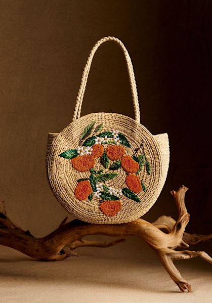 [SEZANE] フラワー刺繍 Juneバスケット June Basket - Embroidered Floral - Raffia - Sézane