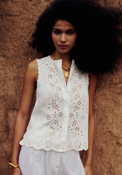 Orla Shirt - Sézane x SEA NY - Pastel Pink with Ecru Embroidery