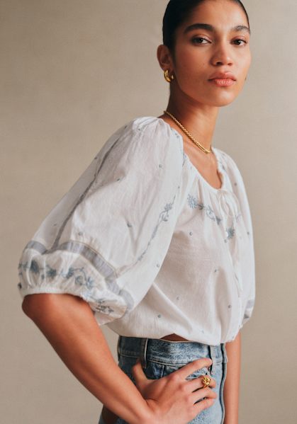 Orla Shirt - Sézane x SEA NY - Pastel Pink with Ecru Embroidery