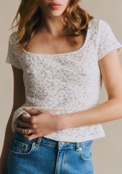 Leonard Top - Ecru Guipure Lace - Organic Cotton - Sézane