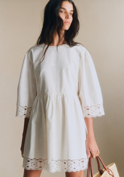 エマリーエ　リボンボンネ　Ssize ELISINA Dress - Ecru - Organic Cotton - Sézane