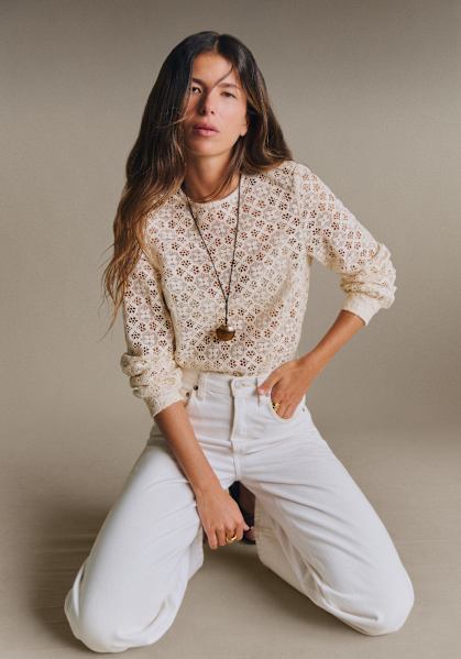 Nala Skirt - Ecru with Petal Embroidery - Organic Cotton - Sézane