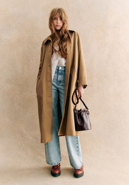 23SS◆SEZANE◆Scott トレンチコート タイベルト コットン Scottトレンチコート - キャメル - オーガニックコットン - Sézane