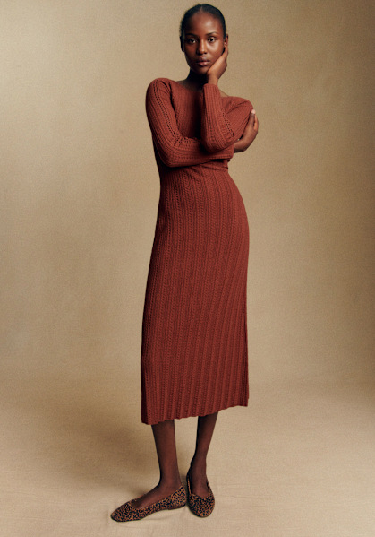Iona Dress - Hazelnut / Ecru - Merino Wool - Sézane