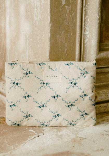 Jewelry Case - Ecru Flowers - GRS-certified recycled cotton