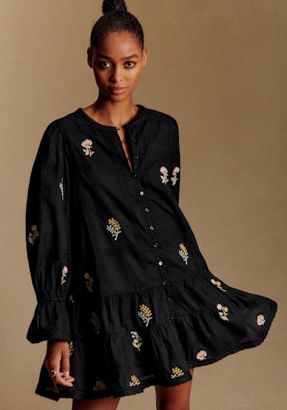 Aliette Dress - Sézane x Sea NY - Black with Placed Trim