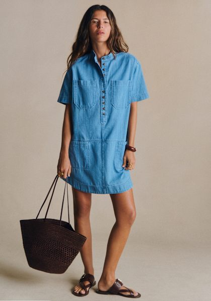 sezane denim shirt dress Dora Dress - Light Blue - Organic cotton - organic textile