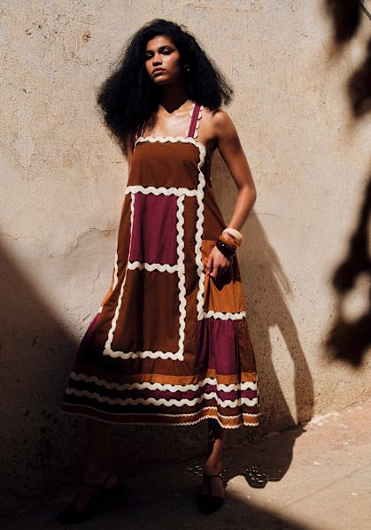Carina Dress - Mountain Patchwork - Organic Cotton - Sézane