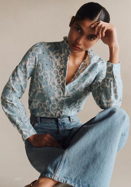 Orla Shirt - Sézane x SEA NY - Pastel Pink with Ecru Embroidery