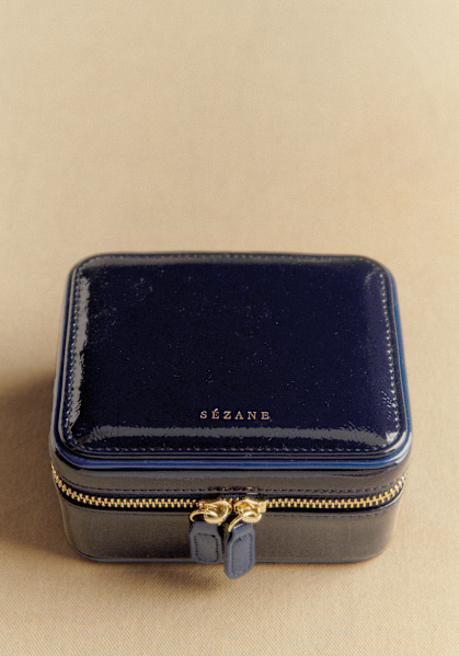 ネイビー ベルベット アクセサリーケース スクエア エンボス ベルベット ジュエリーケース - ネイビーブルー