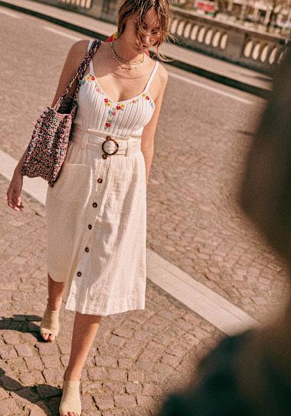 Blouse Tara Sezane Editions Ecru multico Coton Biologique Sezane