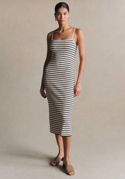 Fabiola Dress - Cream/ Navy - Organic cotton - organic textile