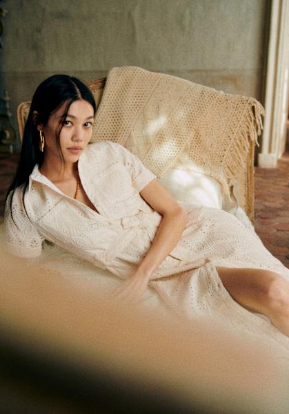 Rica Dress - White Floral Embroidery - Organic Cotton - Sézane Rica Dress - White Floral Embroidery - Organic Cotton - Sézane