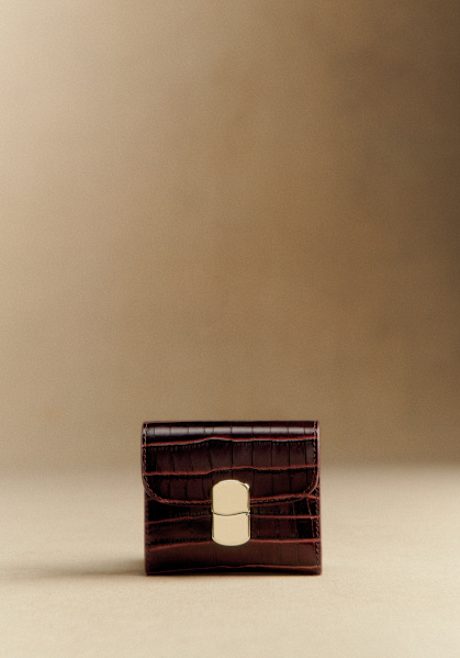 Ginette Card Holder - Chocolate Crocodile Print - Crocodile