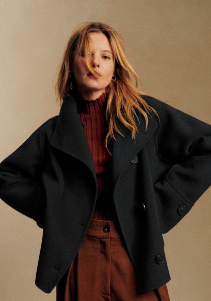 Léo Coat - Black - Virgin wool - Sézane