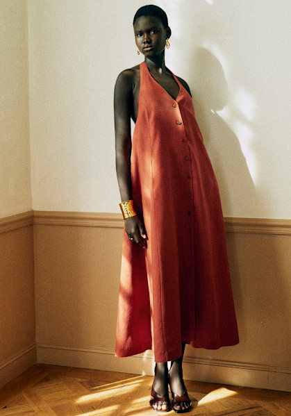 Jackson Dress - Brown Camel Burgundy Patchwork - Organic Cotton