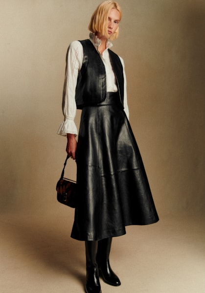 Neli Skirt - Black Leather - Lamb leather - Sézane