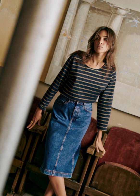 Colette ボーダー - ネイビー／ゴールド - オーガニックコットン - Sézane