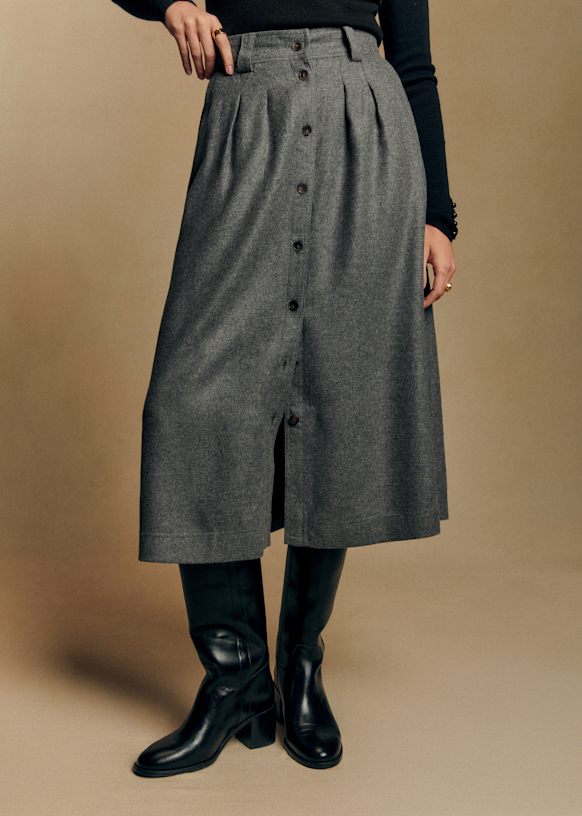 スカート Eleanor ette Navy フィオーレエンブロイダリー タックフレアスカート