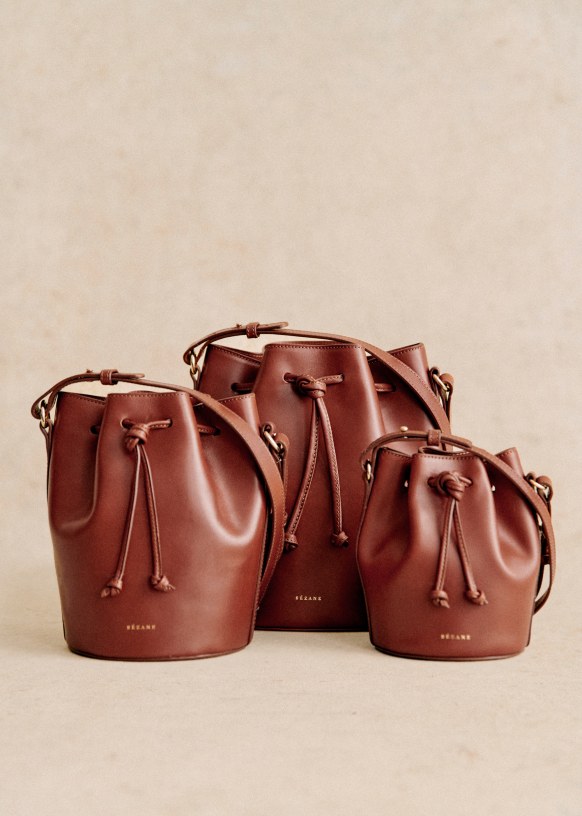 Vegetable Tanned Leather Drawstring Bucket Bag
