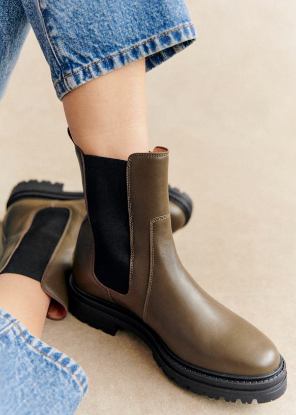 Lena Low Boots Dark Taupe Bovine leather Sezane
