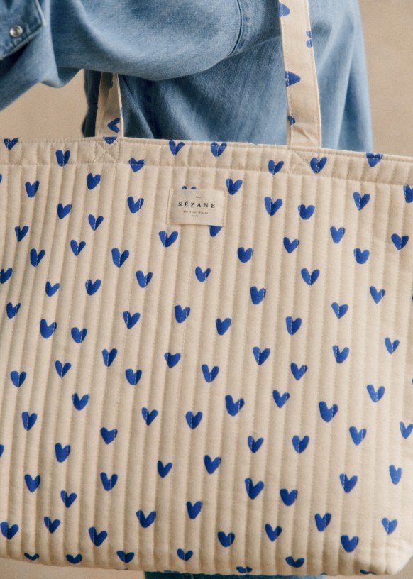 Quilted cabas Pink Little Hearts Recycled cotton Sezane