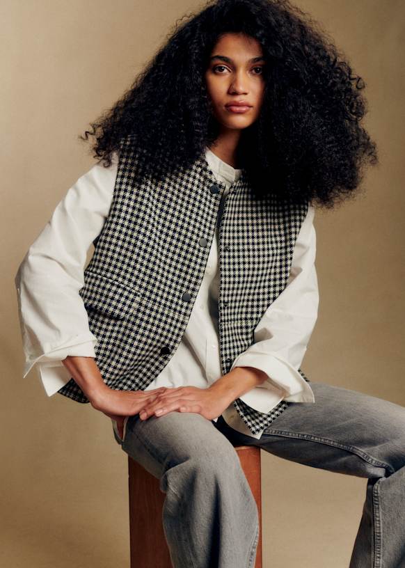 Suzon ジャケット - ブラック＆ホワイトの千鳥格子 - ウール - Sézane