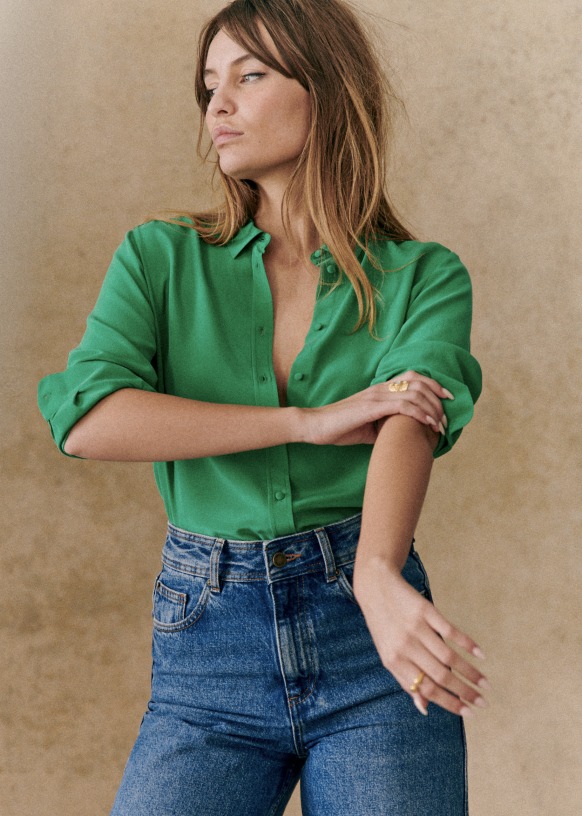 Ann Shirt - Bright green - Silk - Sézane