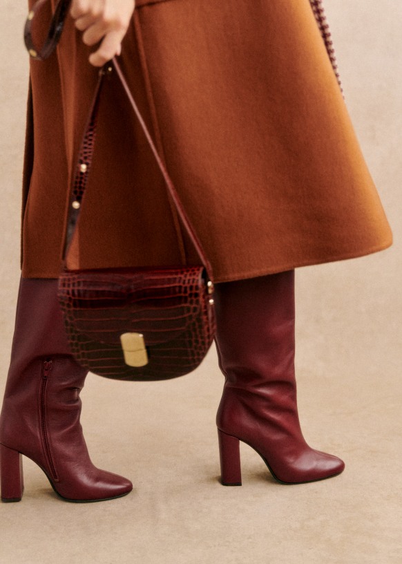 Stivali con Tacco Amandine Bordeaux liscio Sezane
