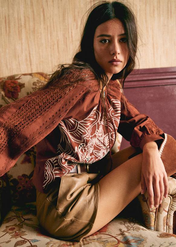 SÉZANE　MOANAブラウス-SÉZANE X MDLD Moana Blouse - Ecru Terracotta Background - Pink Creation