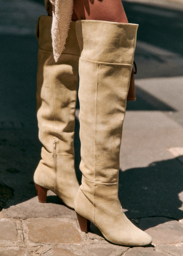 Beige suede thigh high boots hotsell