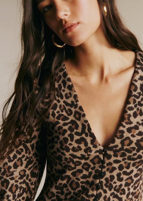 Anouck Cardigan - Leopard Jacquard - Merino Wool - Sézane