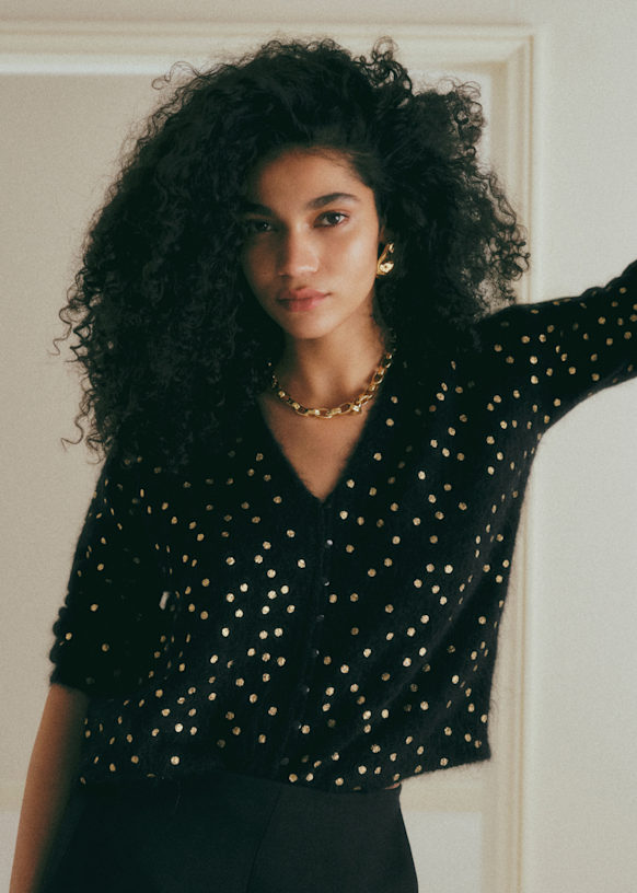 Lizy Cardigan - Black with Gold Hearts - Kid mohair - Sézane