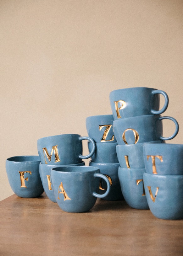 Sézane Maison - Appolline Blue Mug - Letter E - Ceramic - Sézane